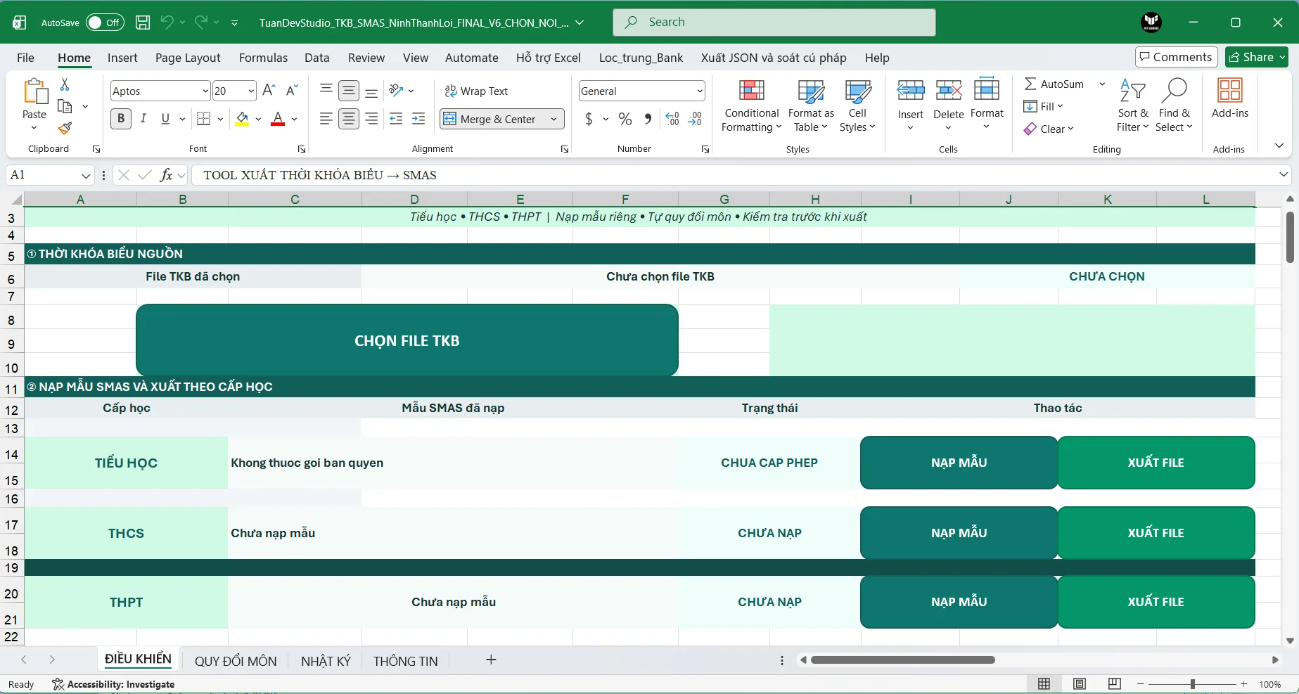Giao diện tool đưa thời khóa biểu lên SMAS của TuanDev Studio
